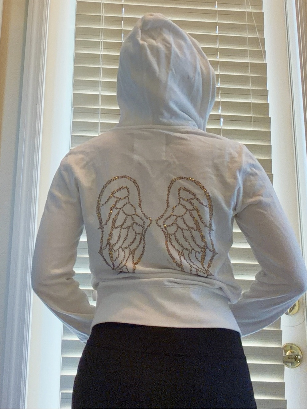 Victoria’s Secret Early 2010s White Rhinestone Angel Wing Zip-Up Hoodie